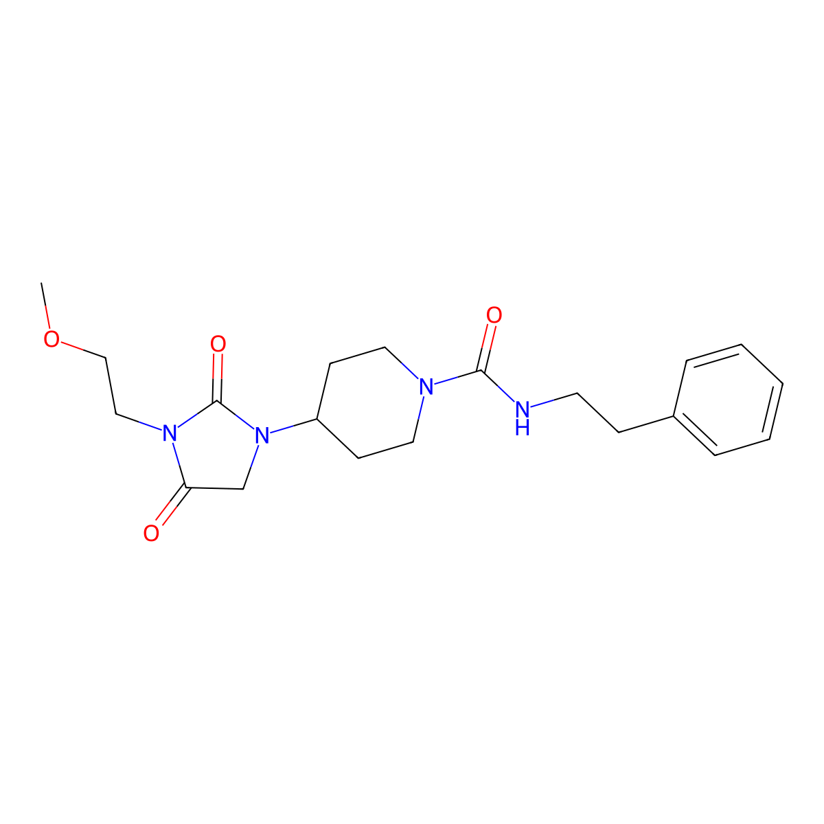 4-(3-(2-methoxyethyl)-2,4-dioxoimidazolidin-1-yl)-N-phenethylpiperidine-1-carboxamide molecular structure, CAS 2034280-35-6