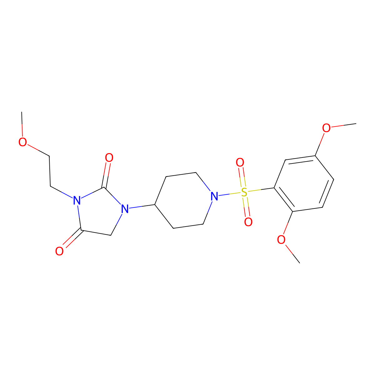 1-(1-((2,5-Dimethoxyphenyl)sulfonyl)piperidin-4-yl)-3-(2-methoxyethyl)imidazolidine-2,4-dione molecular structure, CAS 2034280-40-3