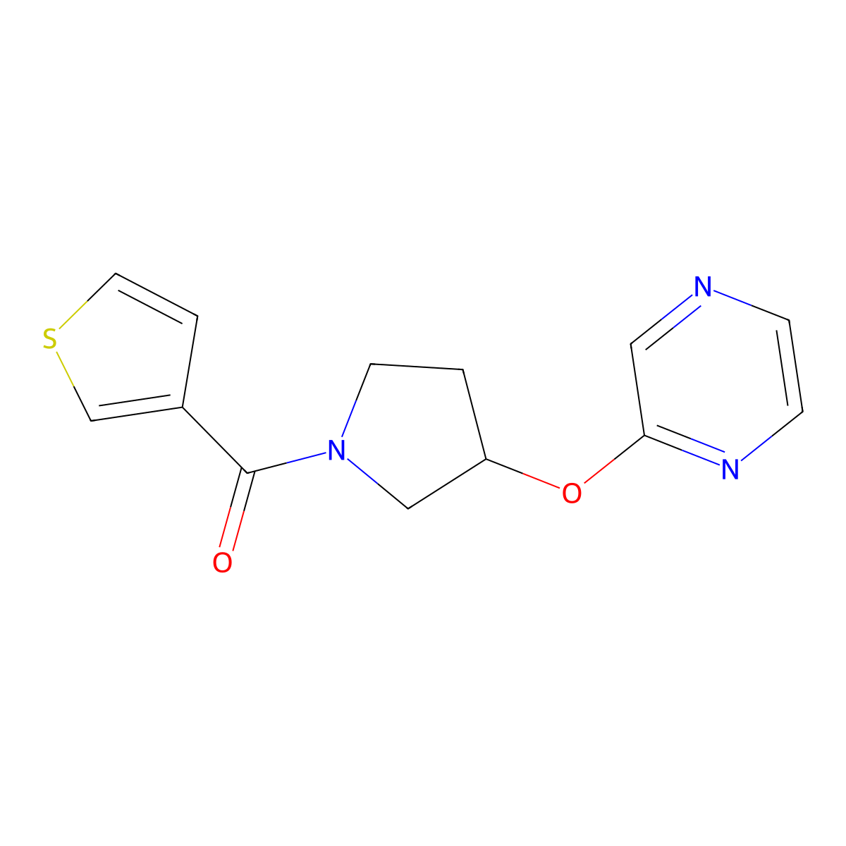 (3-(Pyrazin-2-yloxy)pyrrolidin-1-yl)(thiophen-3-yl)methanone molecular structure, CAS 2034280-44-7