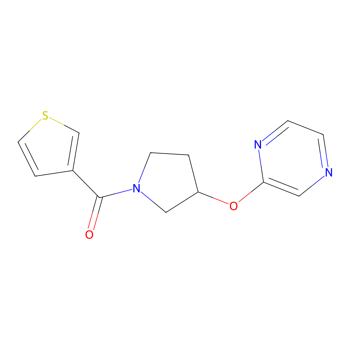 (3-(Pyrazin-2-yloxy)pyrrolidin-1-yl)(thiophen-3-yl)methanone molecular structure, CAS 2034280-44-7