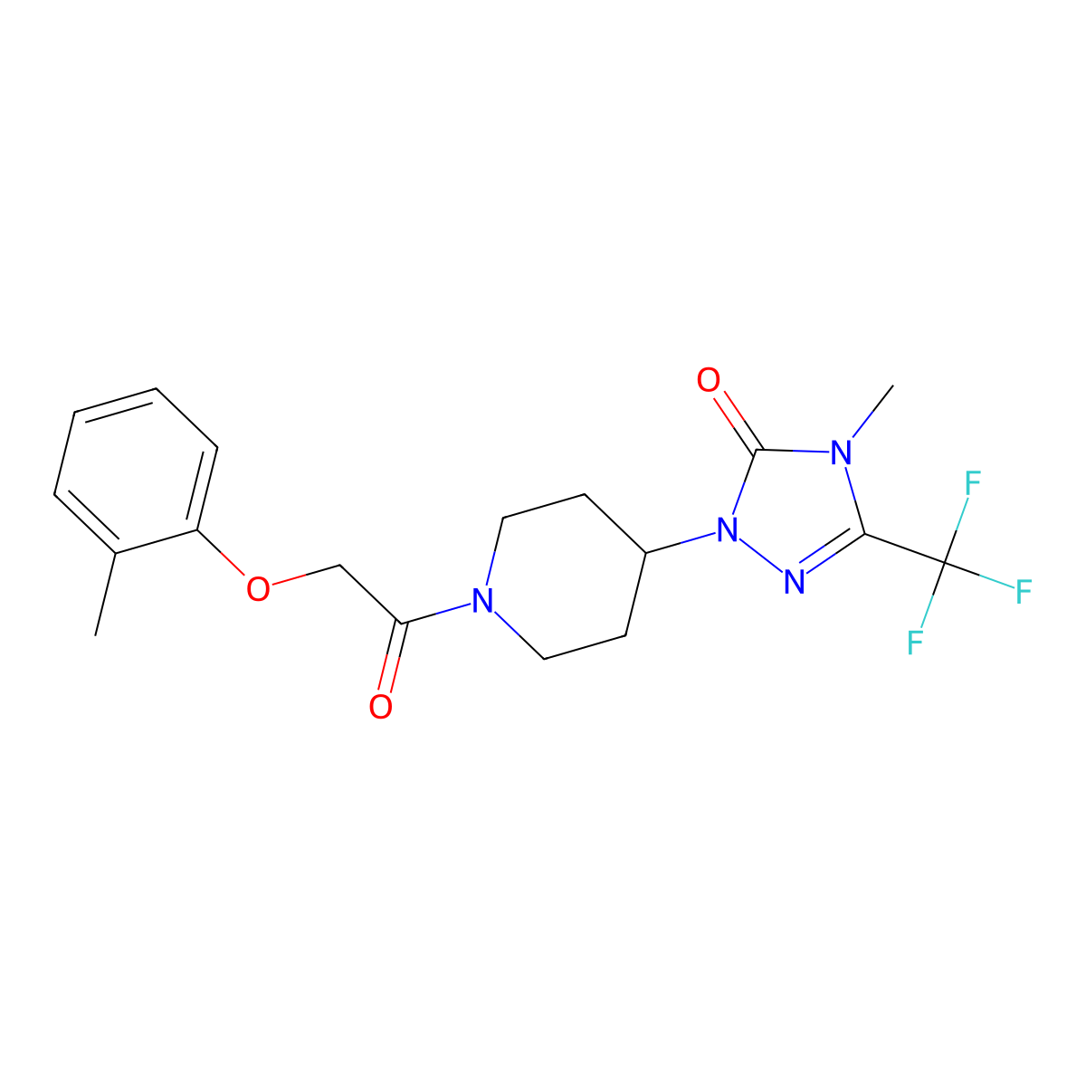 4-methyl-1-(1-(2-(o-tolyloxy)acetyl)piperidin-4-yl)-3-(trifluoromethyl)-1H-1,2,4-triazol-5(4H)-one molecular structure, CAS 2034280-49-2