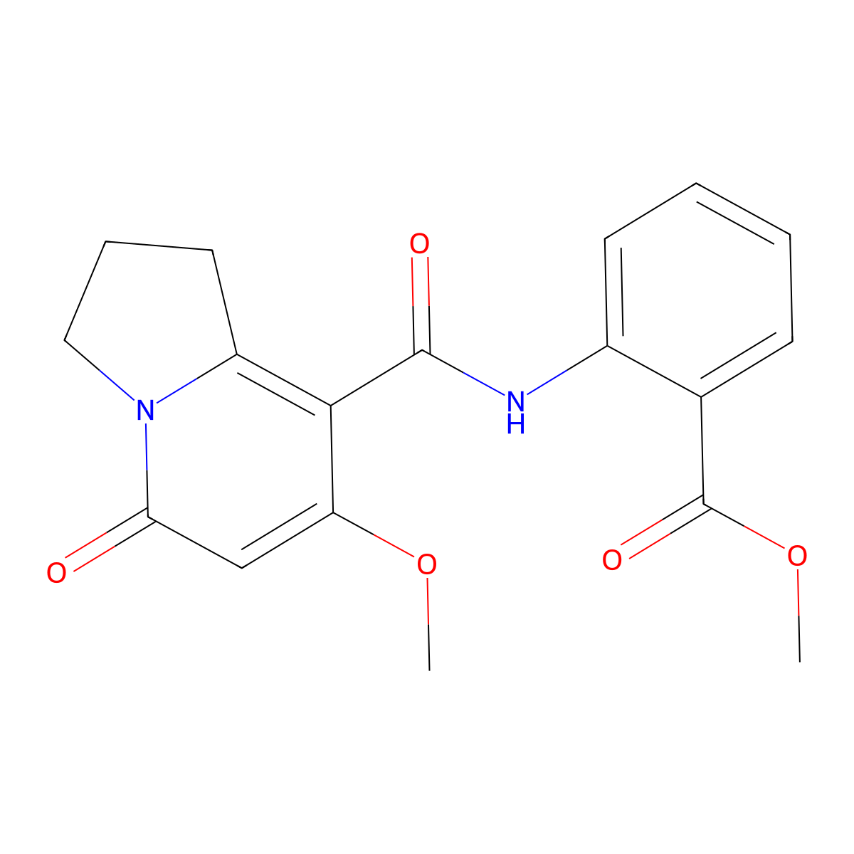 Methyl 2-(7-methoxy-5-oxo-1,2,3,5-tetrahydroindolizine-8-carboxamido)benzoate molecular structure, CAS 2034280-51-6
