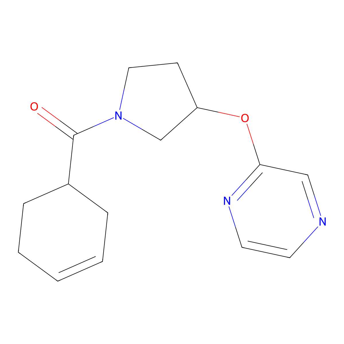 Cyclohex-3-en-1-yl(3-(pyrazin-2-yloxy)pyrrolidin-1-yl)methanone molecular structure, CAS 2034280-53-8