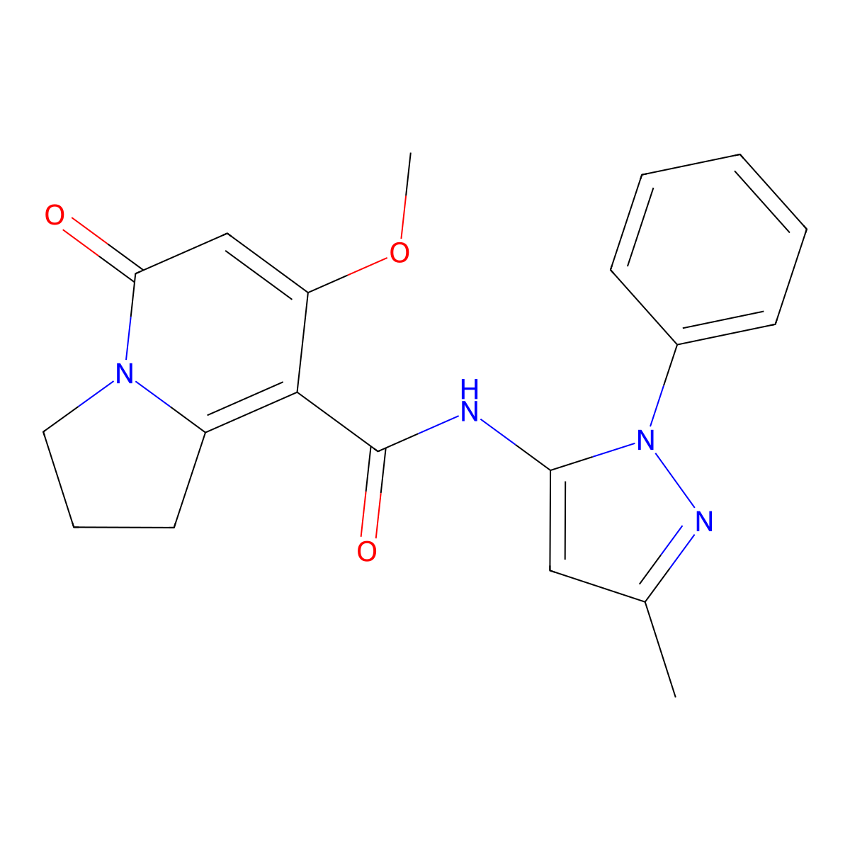 7-methoxy-N-(3-methyl-1-phenyl-1H-pyrazol-5-yl)-5-oxo-1,2,3,5-tetrahydroindolizine-8-carboxamide molecular structure, CAS 2034280-66-3