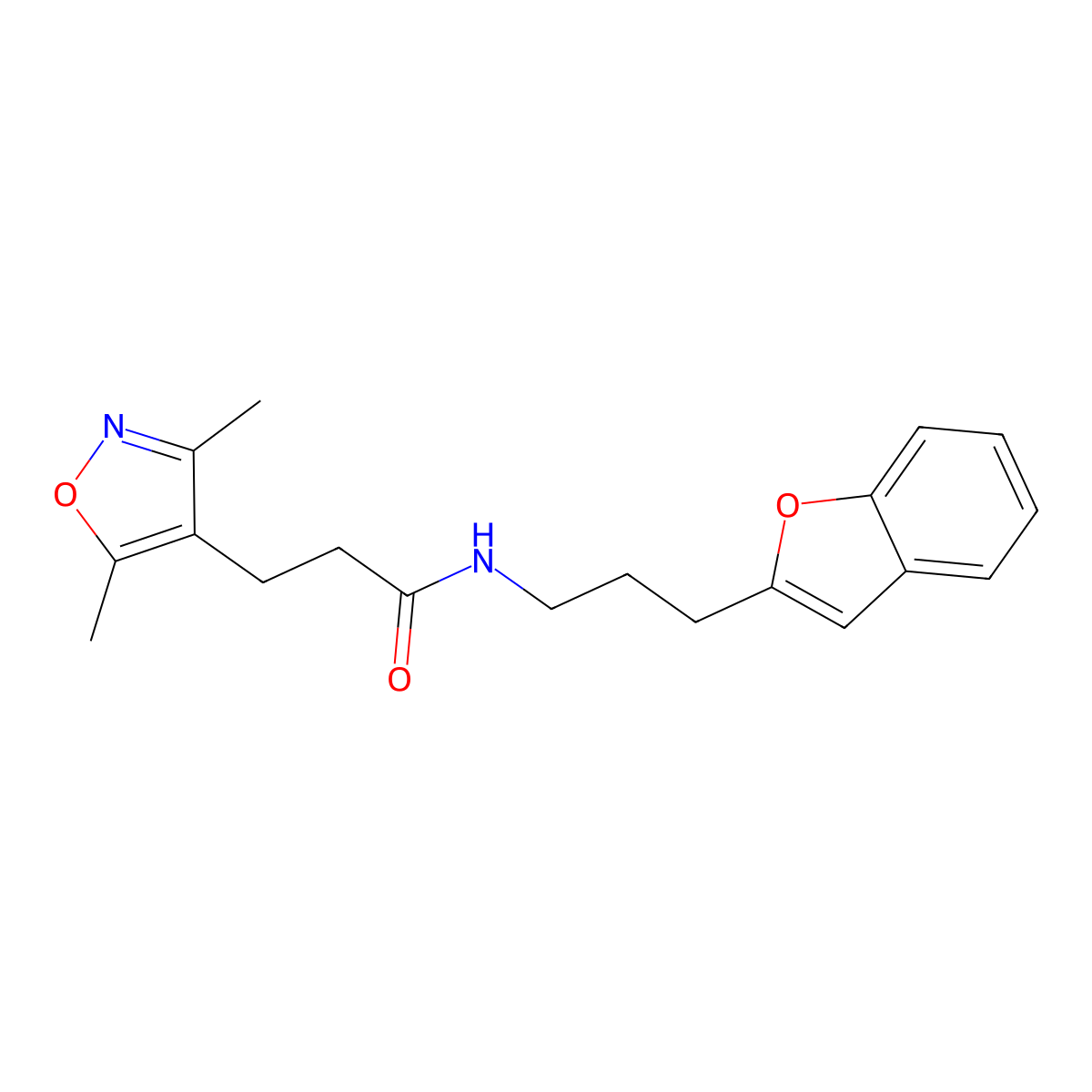 N-(3-(benzofuran-2-yl)propyl)-3-(3,5-dimethylisoxazol-4-yl)propanamide molecular structure, CAS 2034280-70-9