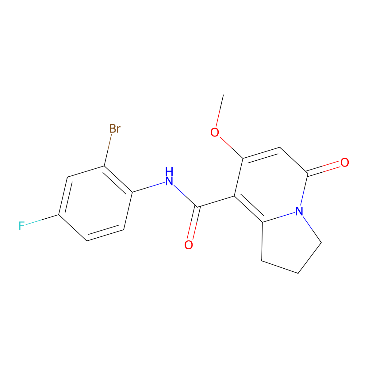 N-(2-bromo-4-fluorophenyl)-7-methoxy-5-oxo-1,2,3,5-tetrahydroindolizine-8-carboxamide molecular structure, CAS 2034280-73-2