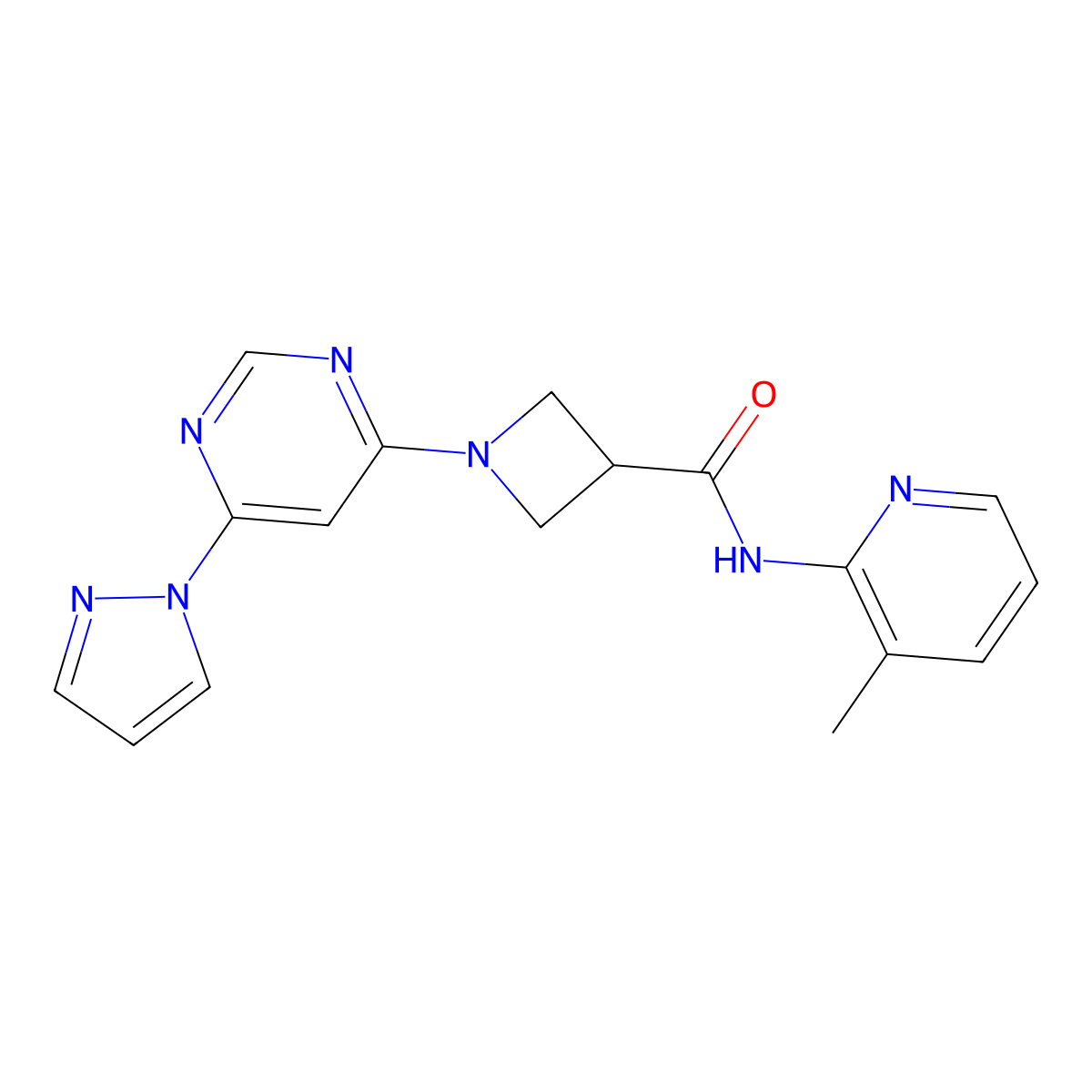 1-(6-(1H-pyrazol-1-yl)pyrimidin-4-yl)-N-(3-methylpyridin-2-yl)azetidine-3-carboxamide molecular structure, CAS 2034280-74-3