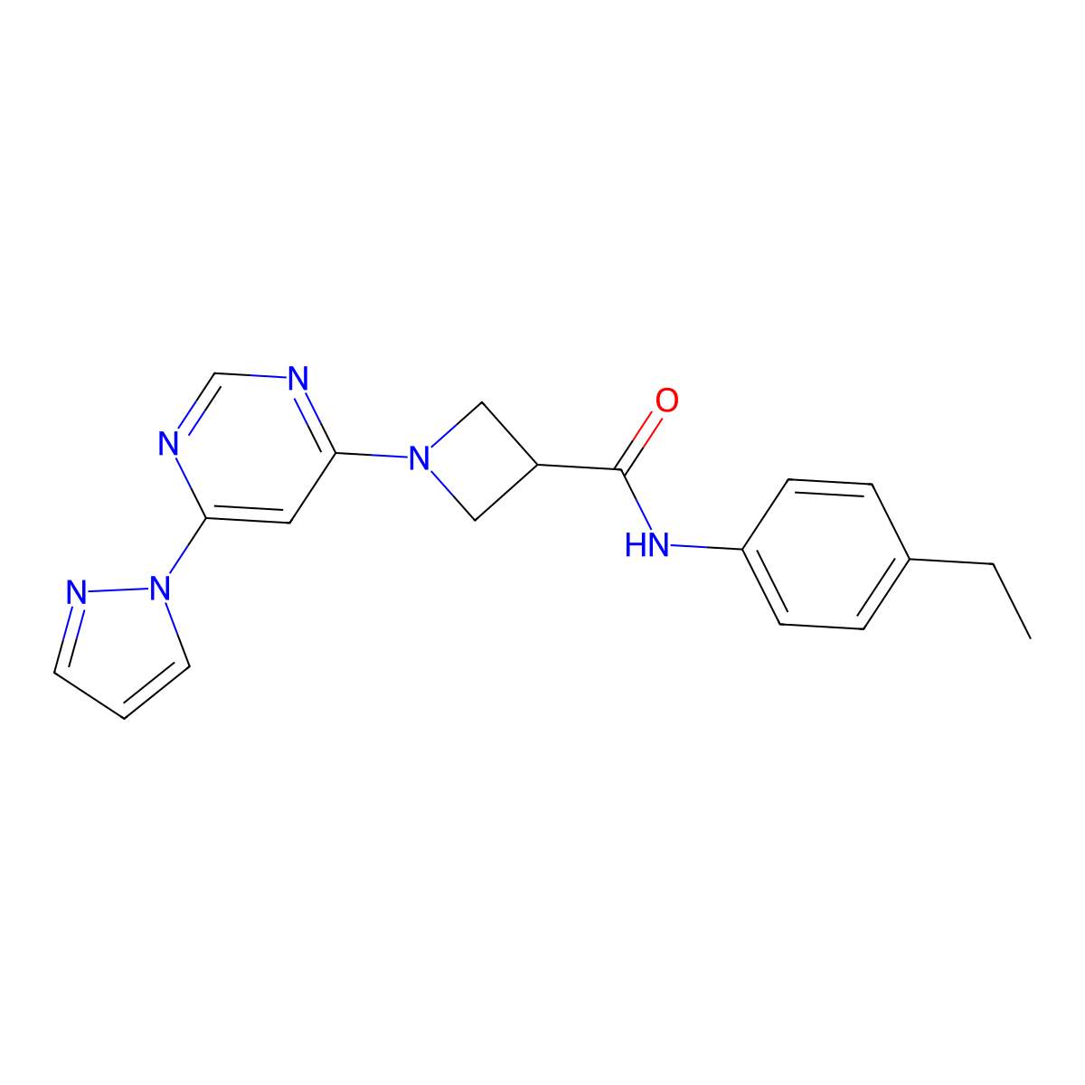 1-(6-(1H-pyrazol-1-yl)pyrimidin-4-yl)-N-(4-ethylphenyl)azetidine-3-carboxamide molecular structure, CAS 2034280-84-5