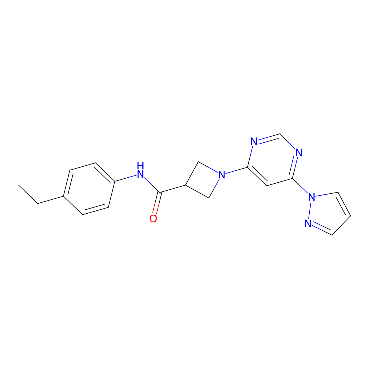 1-(6-(1H-pyrazol-1-yl)pyrimidin-4-yl)-N-(4-ethylphenyl)azetidine-3-carboxamide molecular structure, CAS 2034280-84-5
