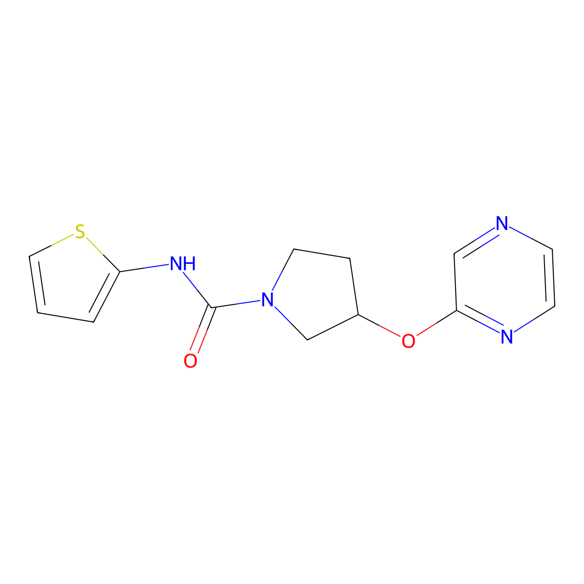 3-(pyrazin-2-yloxy)-N-(thiophen-2-yl)pyrrolidine-1-carboxamide molecular structure, CAS 2034280-85-6