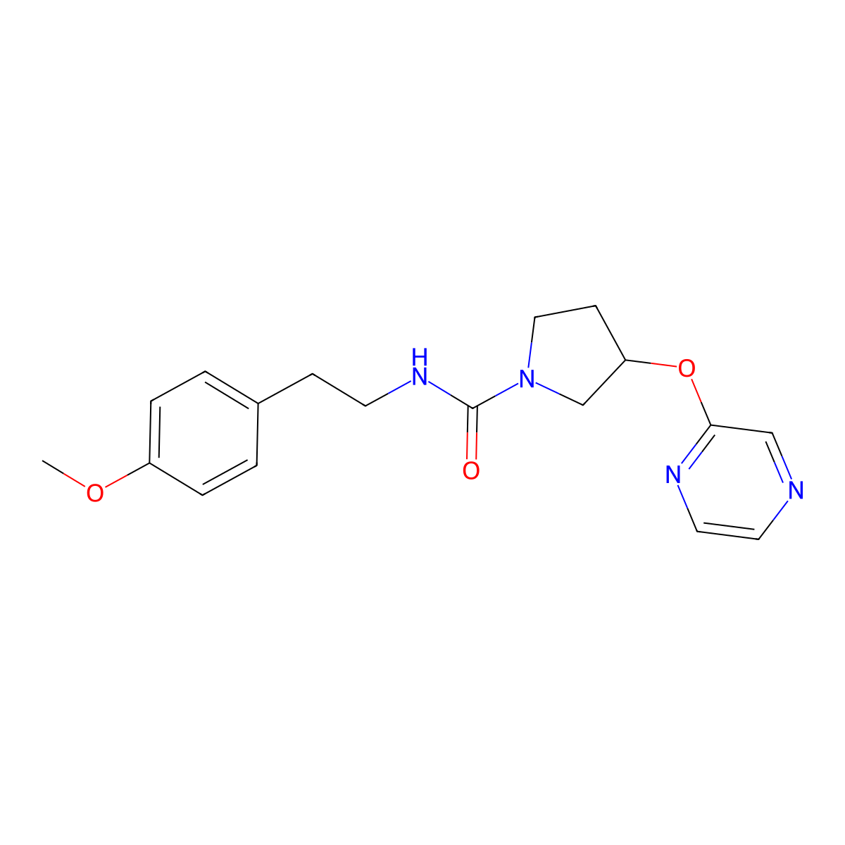 N-(4-methoxyphenethyl)-3-(pyrazin-2-yloxy)pyrrolidine-1-carboxamide molecular structure, CAS 2034280-95-8