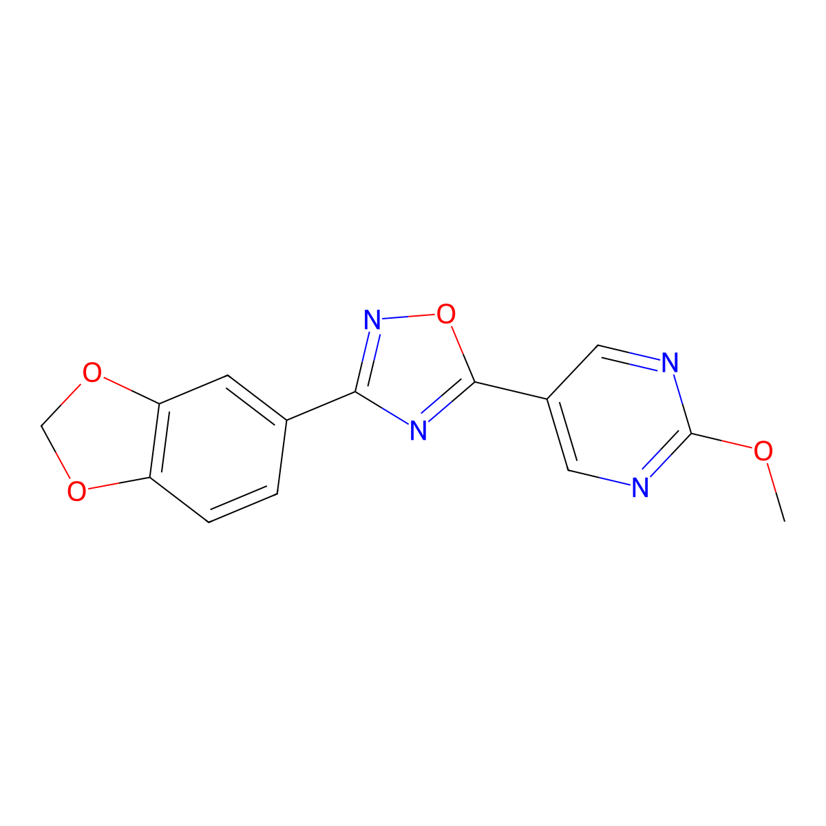 3-(Benzo[d][1,3]dioxol-5-yl)-5-(2-methoxypyrimidin-5-yl)-1,2,4-oxadiazole molecular structure, CAS 2034281-06-4