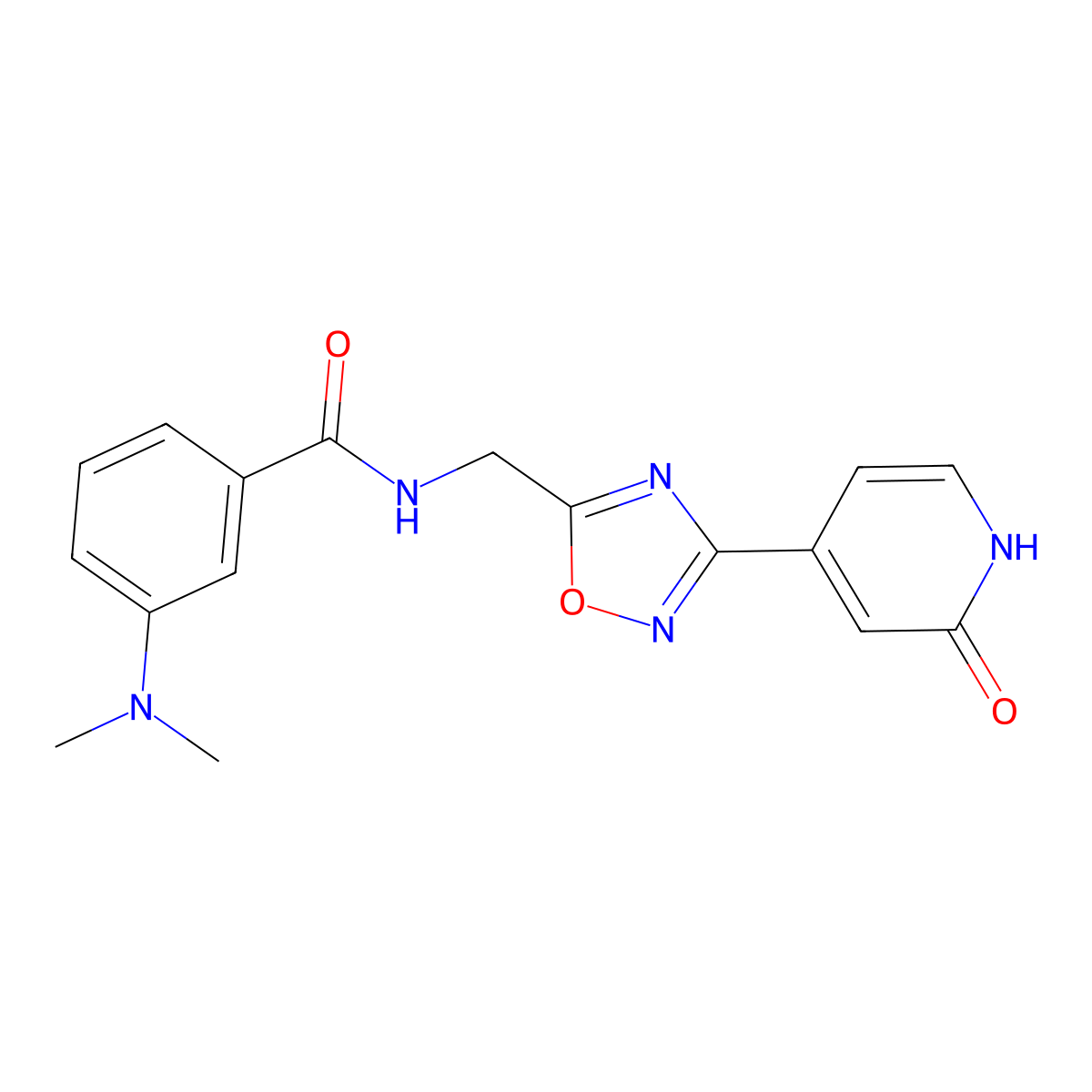 3-(dimethylamino)-N-((3-(2-oxo-1,2-dihydropyridin-4-yl)-1,2,4-oxadiazol-5-yl)methyl)benzamide molecular structure, CAS 2034281-08-6