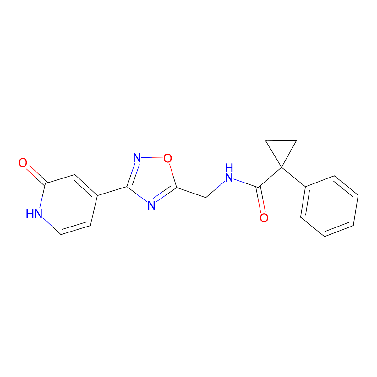 N-((3-(2-oxo-1,2-dihydropyridin-4-yl)-1,2,4-oxadiazol-5-yl)methyl)-1-phenylcyclopropanecarboxamide molecular structure, CAS 2034281-11-1