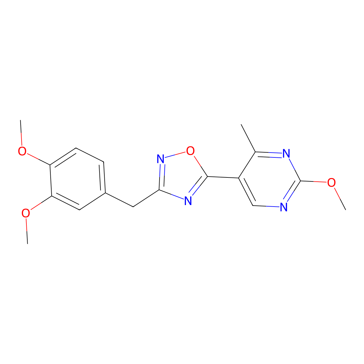 3-(3,4-Dimethoxybenzyl)-5-(2-methoxy-4-methylpyrimidin-5-yl)-1,2,4-oxadiazole molecular structure, CAS 2034281-15-5