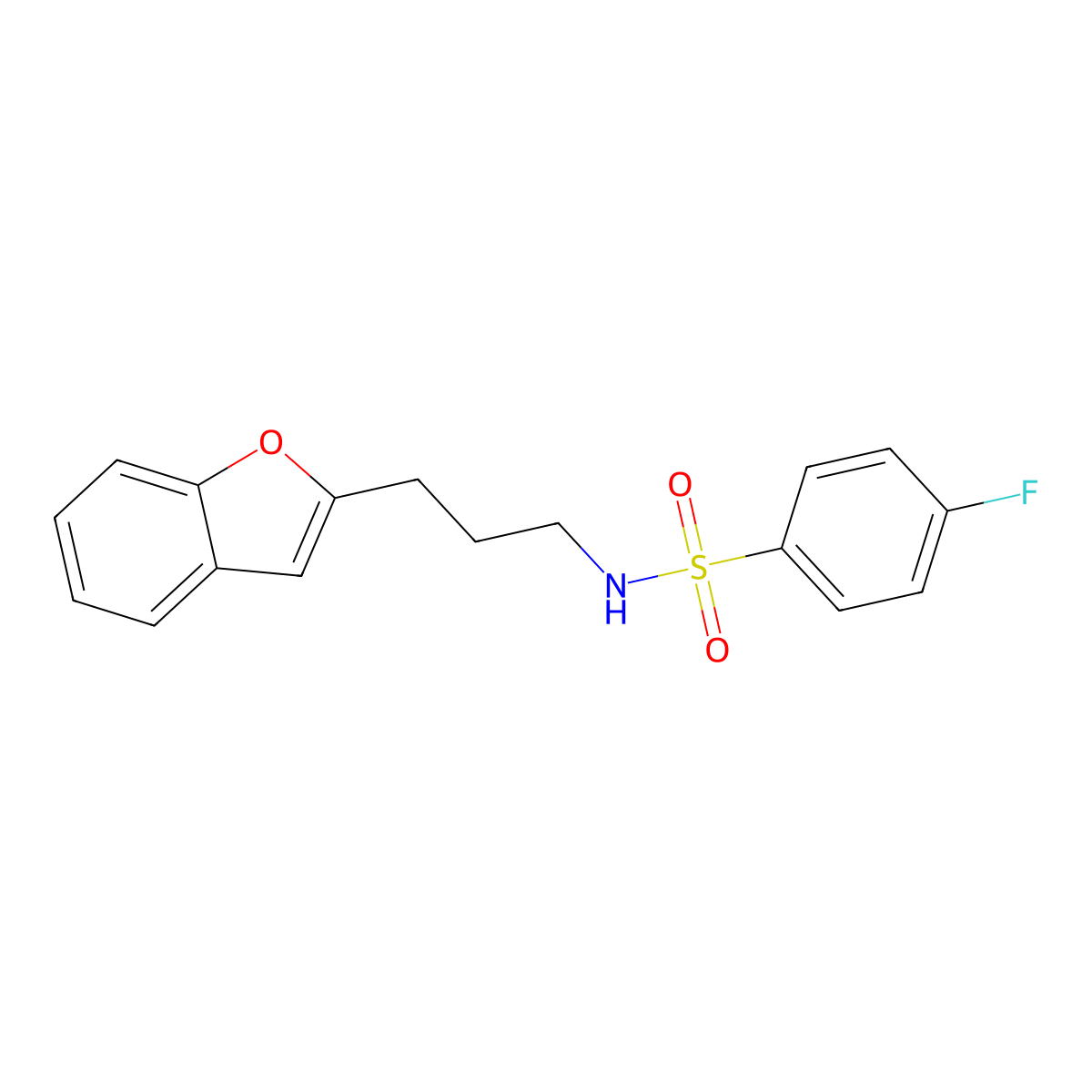 N-(3-(benzofuran-2-yl)propyl)-4-fluorobenzenesulfonamide molecular structure, CAS 2034281-22-4