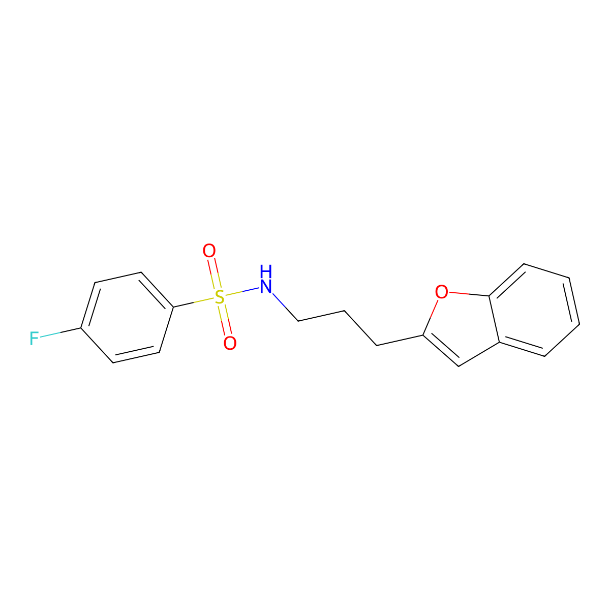 N-(3-(benzofuran-2-yl)propyl)-4-fluorobenzenesulfonamide molecular structure, CAS 2034281-22-4