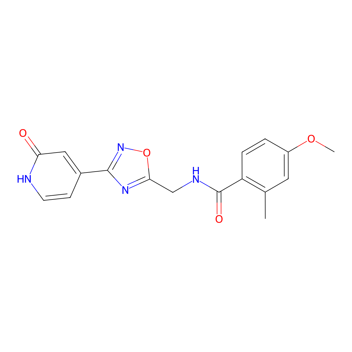 4-methoxy-2-methyl-N-((3-(2-oxo-1,2-dihydropyridin-4-yl)-1,2,4-oxadiazol-5-yl)methyl)benzamide molecular structure, CAS 2034281-23-5