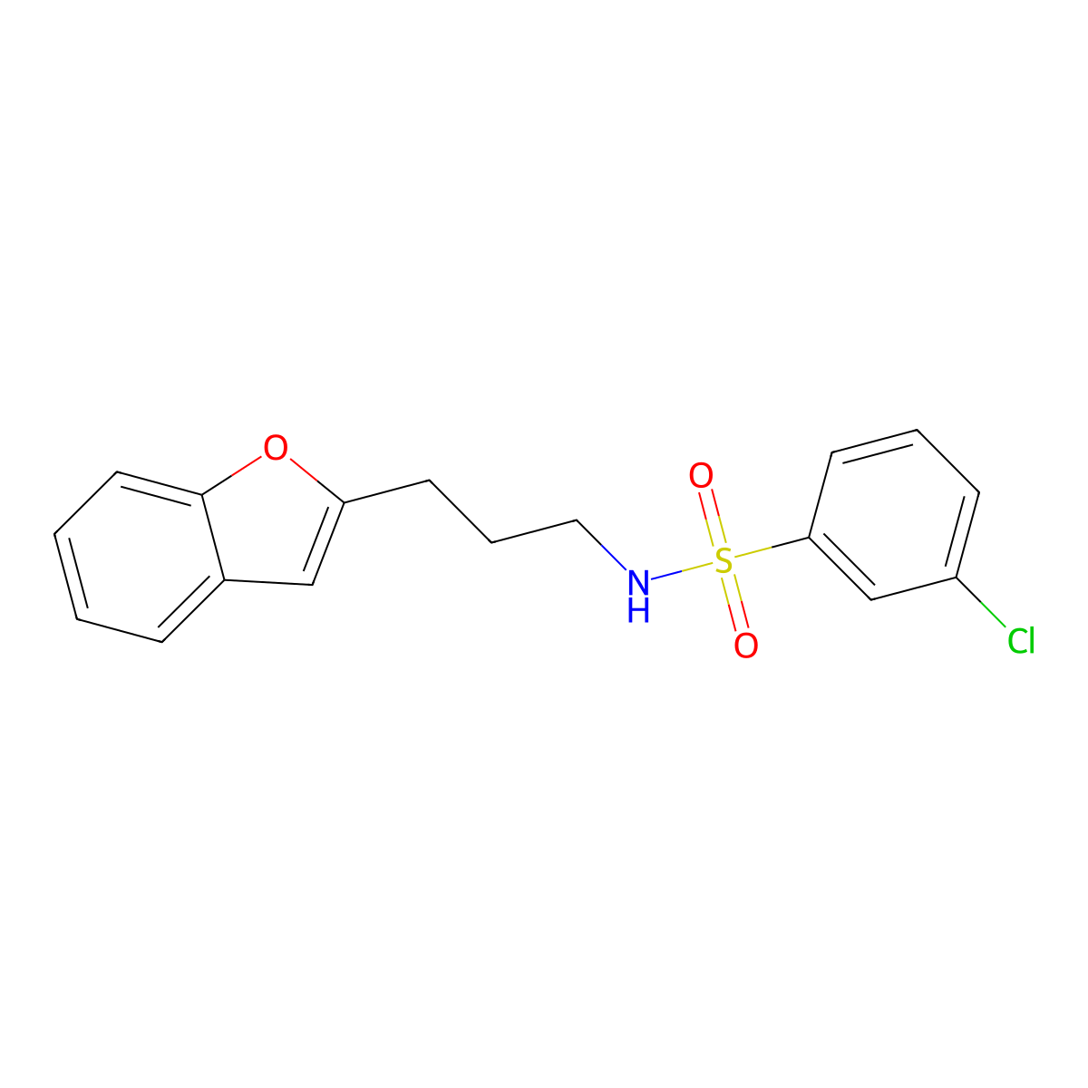 N-(3-(benzofuran-2-yl)propyl)-3-chlorobenzenesulfonamide molecular structure, CAS 2034281-28-0