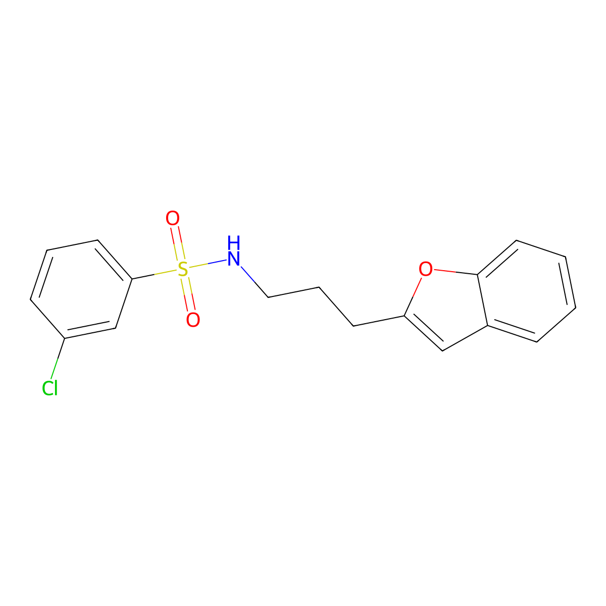 N-(3-(benzofuran-2-yl)propyl)-3-chlorobenzenesulfonamide molecular structure, CAS 2034281-28-0