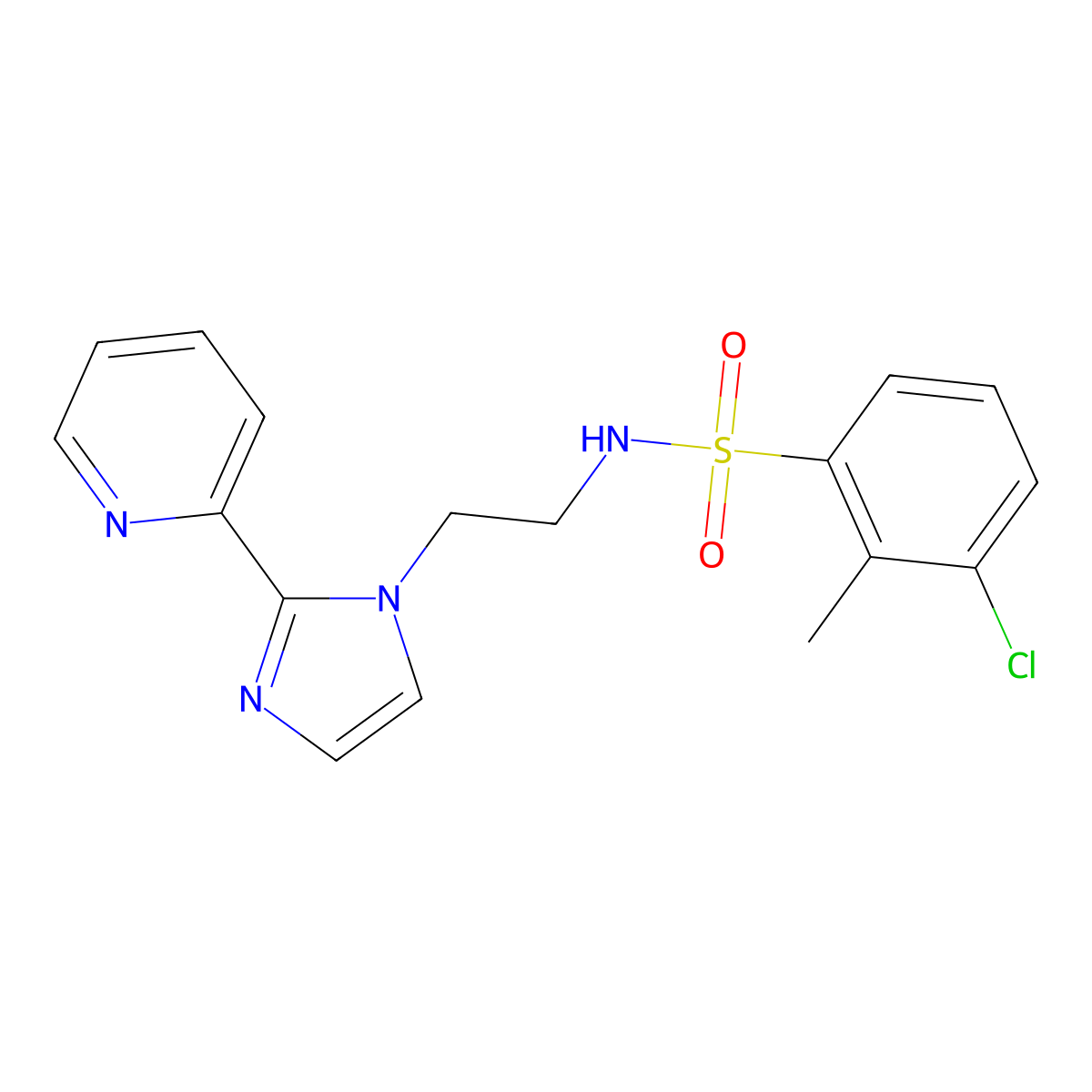 3-chloro-2-methyl-N-(2-(2-(pyridin-2-yl)-1H-imidazol-1-yl)ethyl)benzenesulfonamide molecular structure, CAS 2034281-30-4