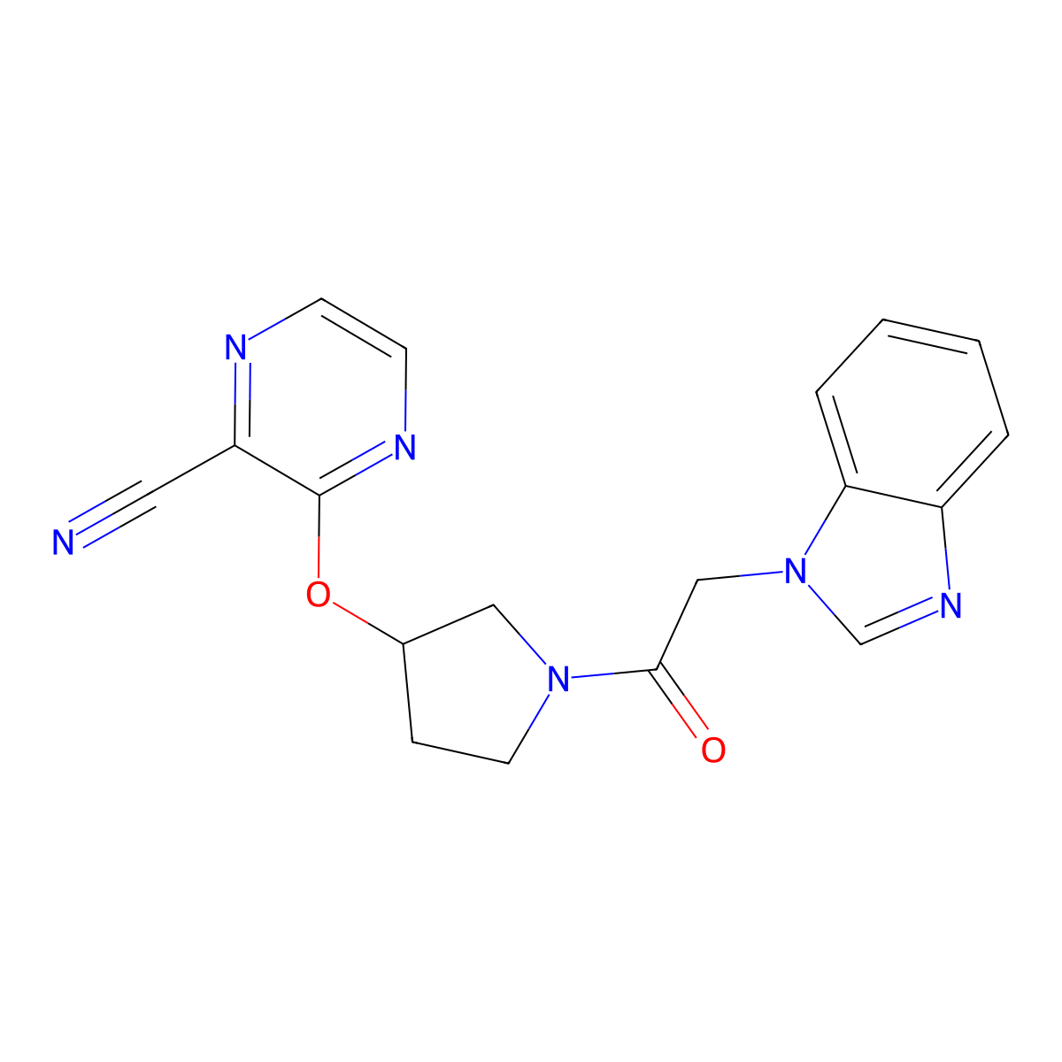 3-((1-(2-(1H-benzo[d]imidazol-1-yl)acetyl)pyrrolidin-3-yl)oxy)pyrazine-2-carbonitrile molecular structure, CAS 2034281-33-7