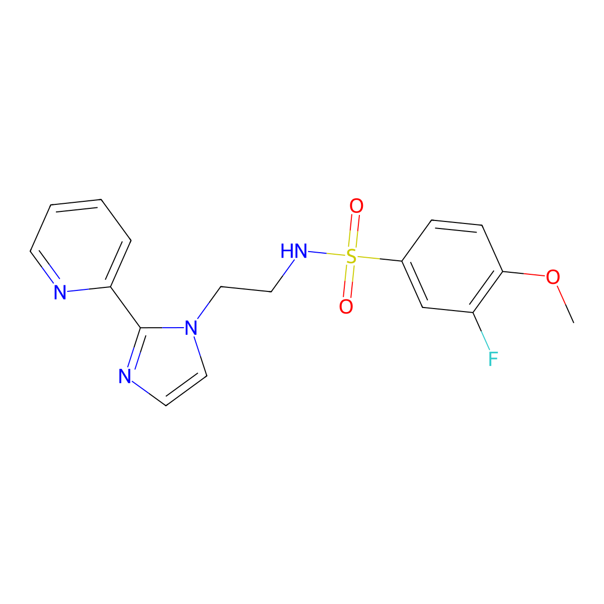 3-fluoro-4-methoxy-N-(2-(2-(pyridin-2-yl)-1H-imidazol-1-yl)ethyl)benzenesulfonamide molecular structure, CAS 2034281-35-9