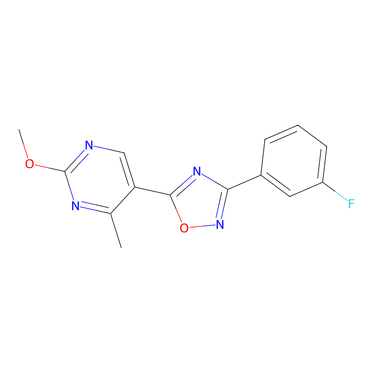 3-(3-Fluorophenyl)-5-(2-methoxy-4-methylpyrimidin-5-yl)-1,2,4-oxadiazole molecular structure, CAS 2034281-36-0