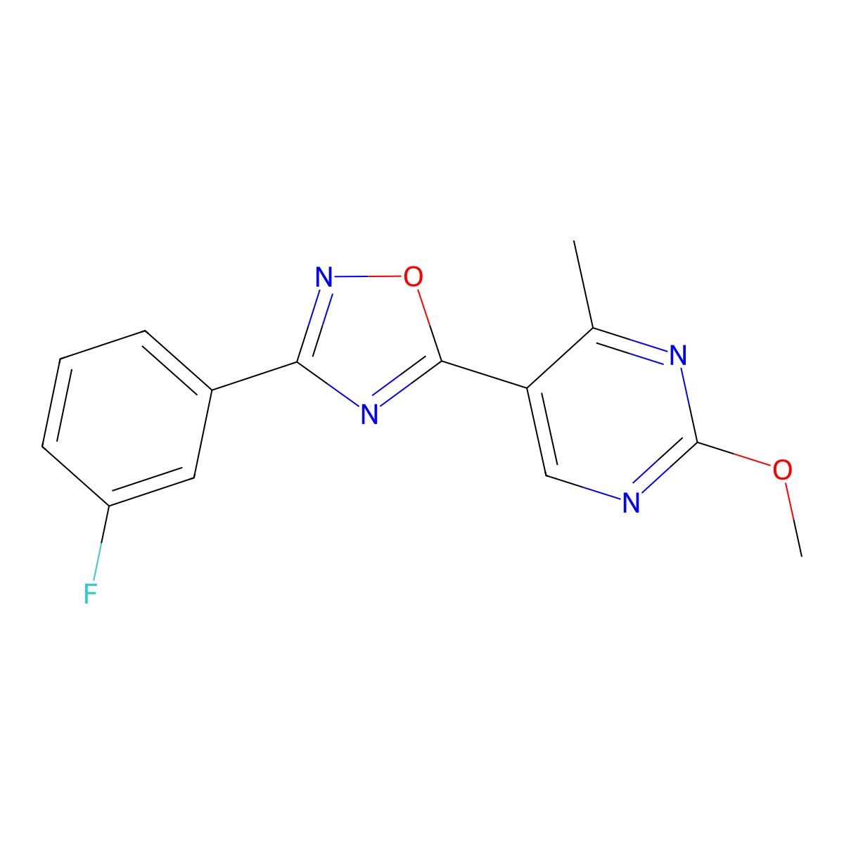 3-(3-Fluorophenyl)-5-(2-methoxy-4-methylpyrimidin-5-yl)-1,2,4-oxadiazole molecular structure, CAS 2034281-36-0