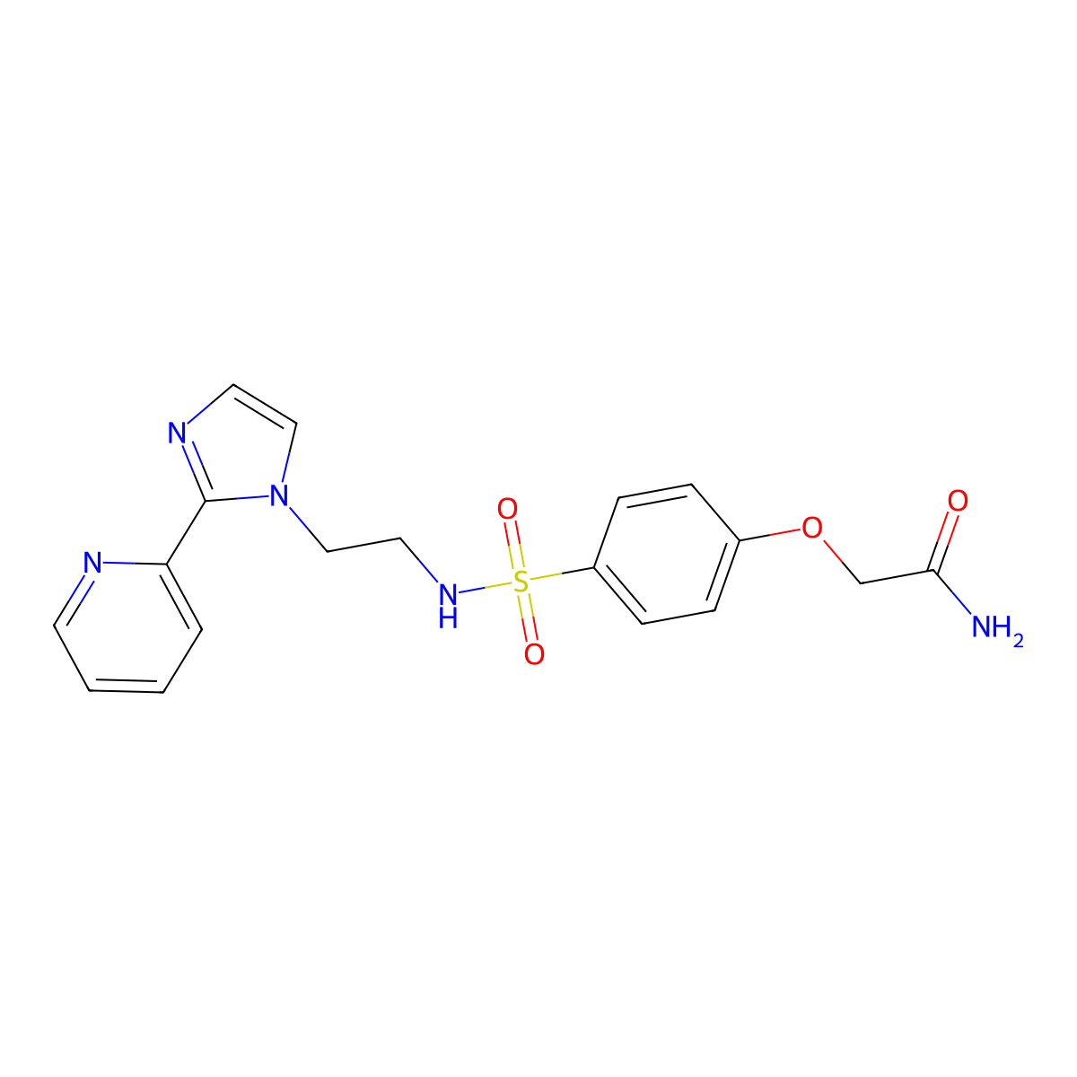 2-(4-(N-(2-(2-(pyridin-2-yl)-1H-imidazol-1-yl)ethyl)sulfamoyl)phenoxy)acetamide molecular structure, CAS 2034281-41-7