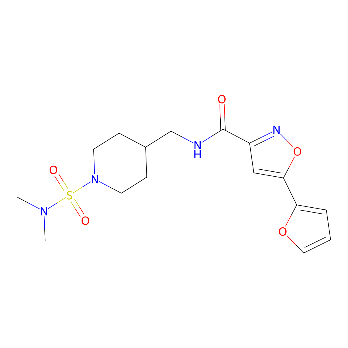 N-((1-(N,N-dimethylsulfamoyl)piperidin-4-yl)methyl)-5-(furan-2-yl)isoxazole-3-carboxamide molecular structure, CAS 2034281-57-5
