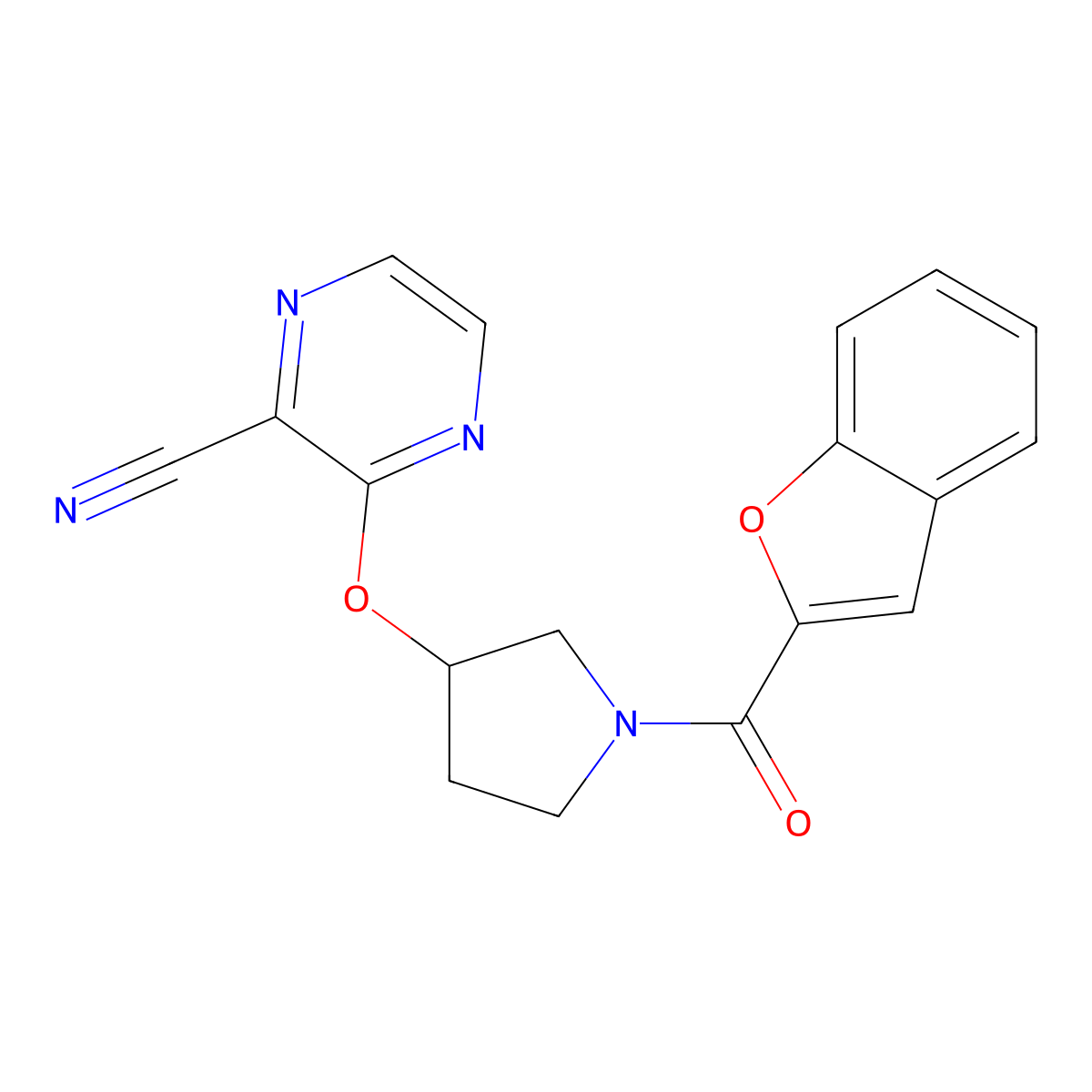 3-((1-(Benzofuran-2-carbonyl)pyrrolidin-3-yl)oxy)pyrazine-2-carbonitrile molecular structure, CAS 2034281-59-7