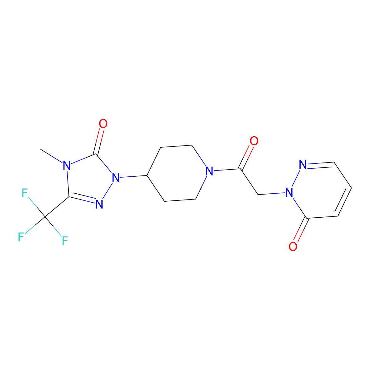 2-(2-(4-(4-methyl-5-oxo-3-(trifluoromethyl)-4,5-dihydro-1H-1,2,4-triazol-1-yl)piperidin-1-yl)-2-oxoethyl)pyridazin-3(2H)-one molecular structure, CAS 2034281-69-9