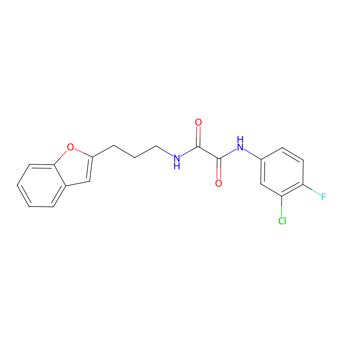 N1-(3-(benzofuran-2-yl)propyl)-N2-(3-chloro-4-fluorophenyl)oxalamide molecular structure, CAS 2034281-72-4