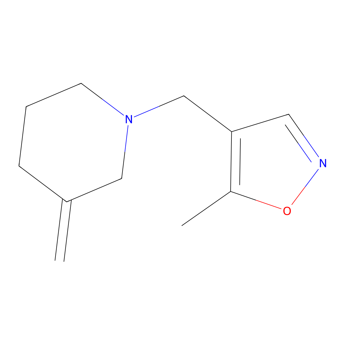5-Methyl-4-((3-methylenepiperidin-1-yl)methyl)isoxazole molecular structure, CAS 2034281-78-0