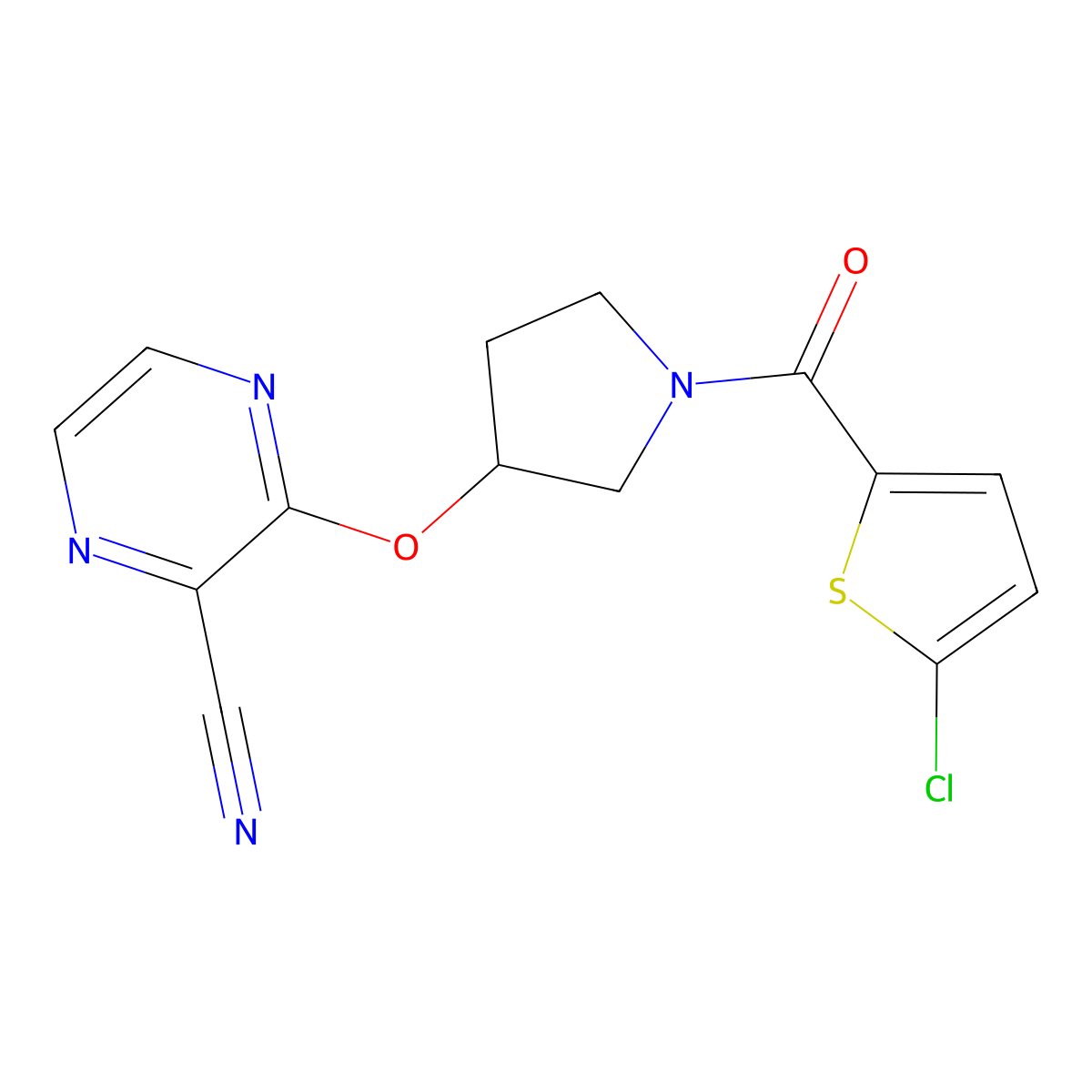 3-((1-(5-Chlorothiophene-2-carbonyl)pyrrolidin-3-yl)oxy)pyrazine-2-carbonitrile molecular structure, CAS 2034281-81-5