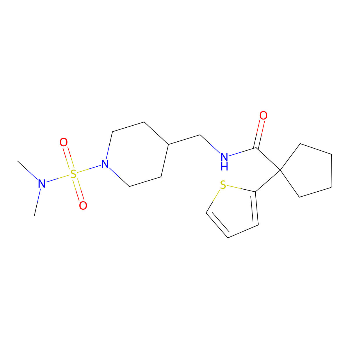 N-((1-(N,N-dimethylsulfamoyl)piperidin-4-yl)methyl)-1-(thiophen-2-yl)cyclopentanecarboxamide molecular structure, CAS 2034281-82-6