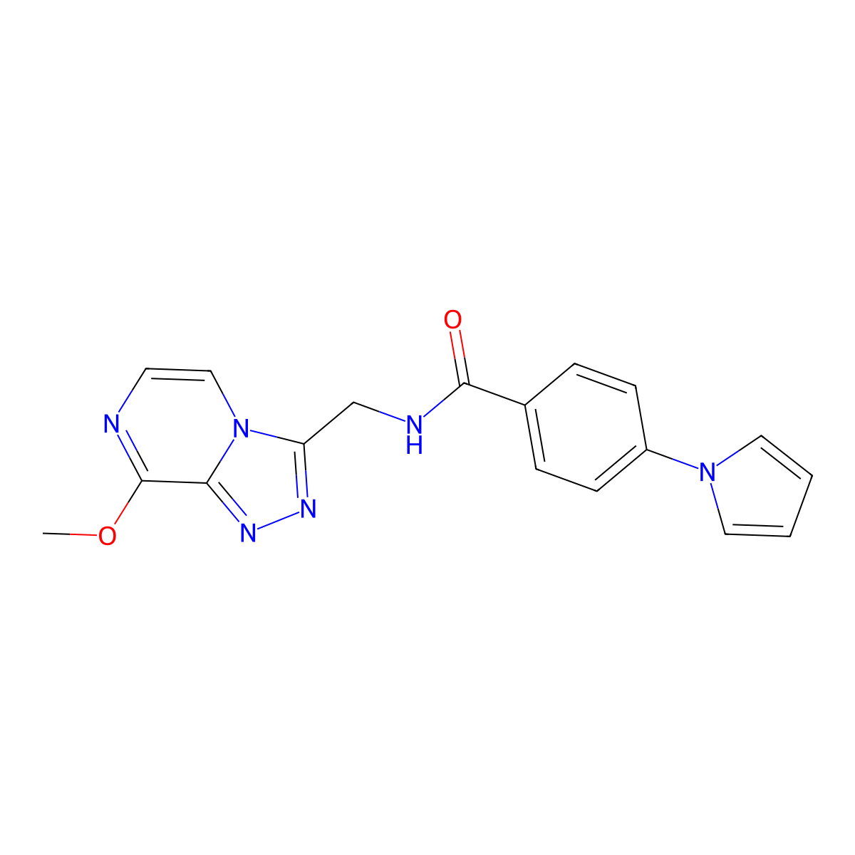 N-((8-methoxy-[1,2,4]triazolo[4,3-a]pyrazin-3-yl)methyl)-4-(1H-pyrrol-1-yl)benzamide molecular structure, CAS 2034281-83-7