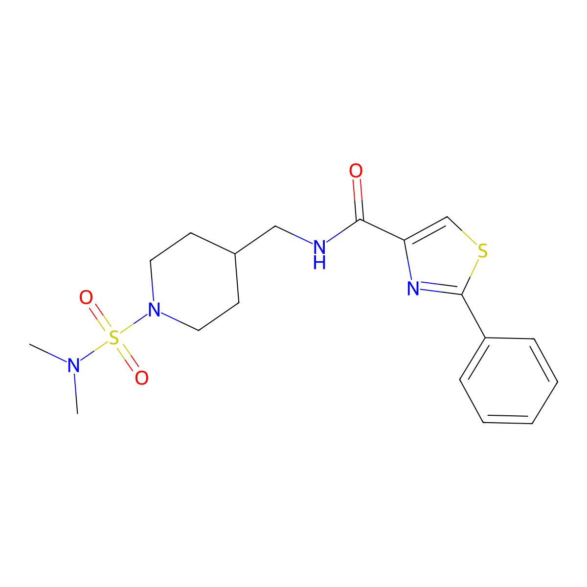 N-((1-(N,N-dimethylsulfamoyl)piperidin-4-yl)methyl)-2-phenylthiazole-4-carboxamide molecular structure, CAS 2034281-86-0