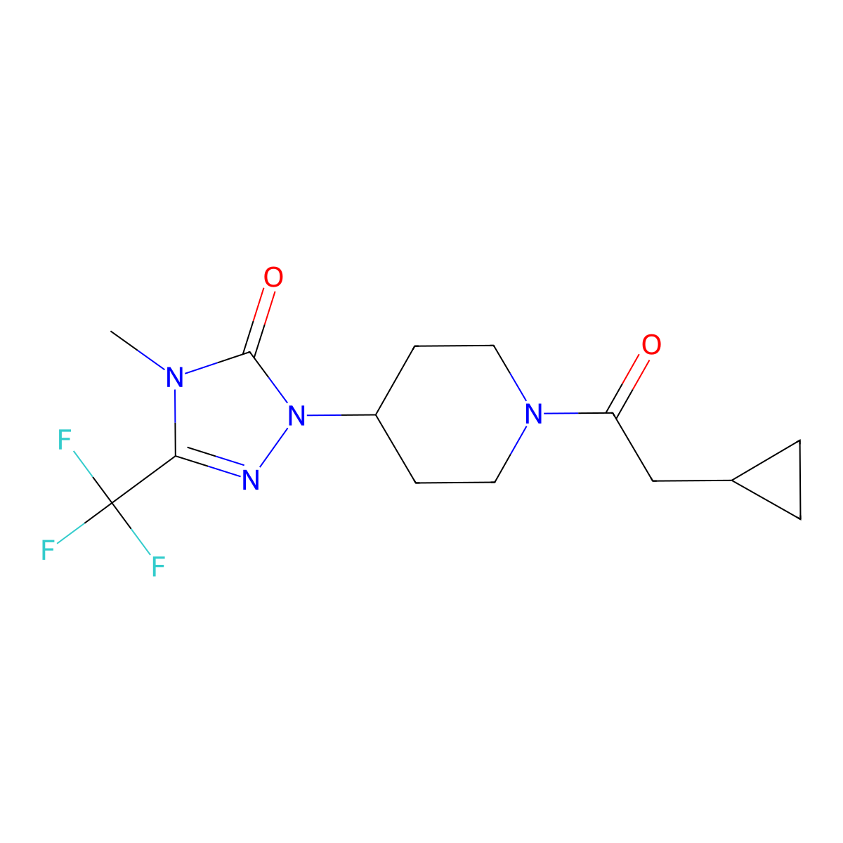 1-(1-(2-cyclopropylacetyl)piperidin-4-yl)-4-methyl-3-(trifluoromethyl)-1H-1,2,4-triazol-5(4H)-one molecular structure, CAS 2034281-91-7