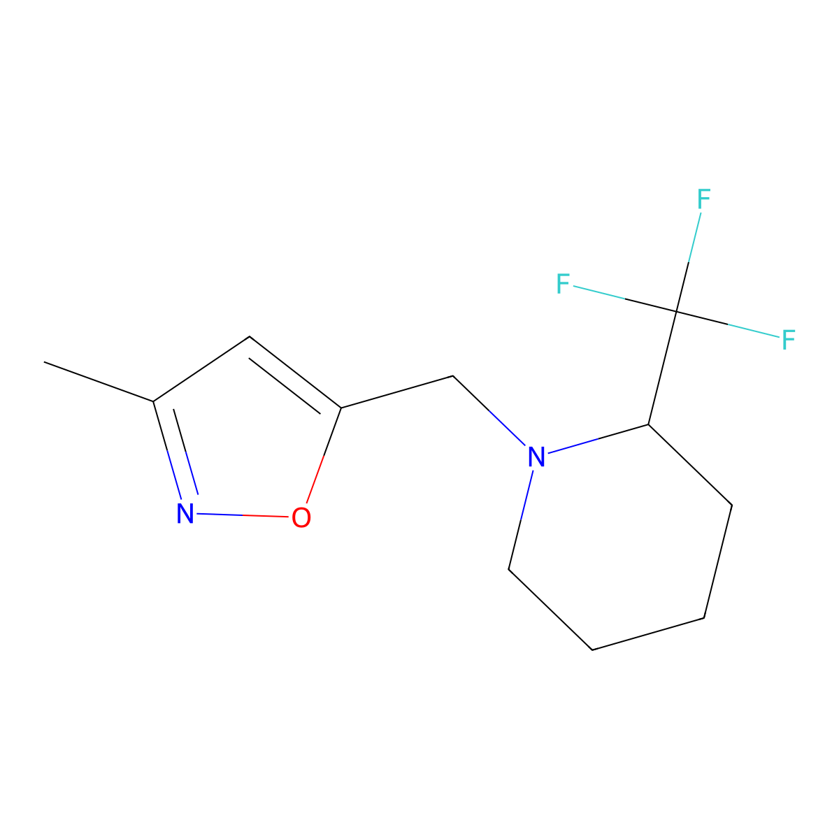 3-Methyl-5-((2-(trifluoromethyl)piperidin-1-yl)methyl)isoxazole molecular structure, CAS 2034282-00-1