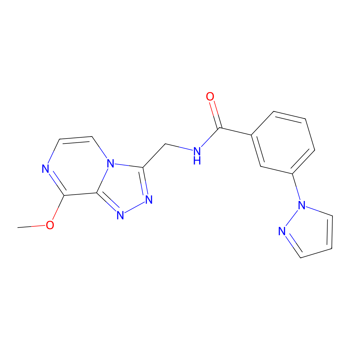 N-({8-methoxy-[1,2,4]triazolo[4,3-a]pyrazin-3-yl}methyl)-3-(1H-pyrazol-1-yl)benzamide molecular structure, CAS 2034282-02-3