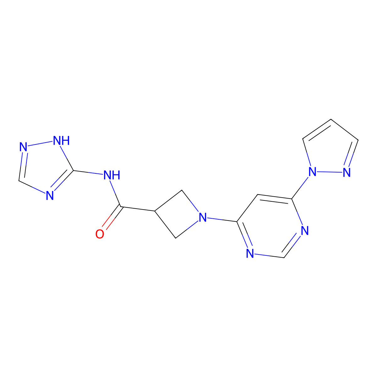 1-[6-(1H-pyrazol-1-yl)pyrimidin-4-yl]-N-(1H-1,2,4-triazol-5-yl)azetidine-3-carboxamide molecular structure, CAS 2034282-05-6