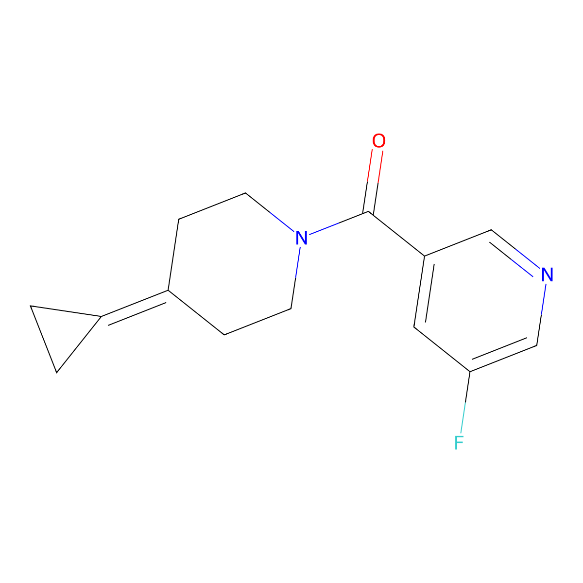 (4-Cyclopropylidenepiperidin-1-yl)(5-fluoropyridin-3-yl)methanone molecular structure, CAS 2034282-14-7