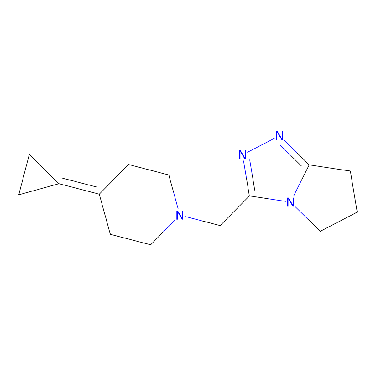 4-cyclopropylidene-1-({5H,6H,7H-pyrrolo[2,1-c][1,2,4]triazol-3-yl}methyl)piperidine molecular structure, CAS 2034282-21-6