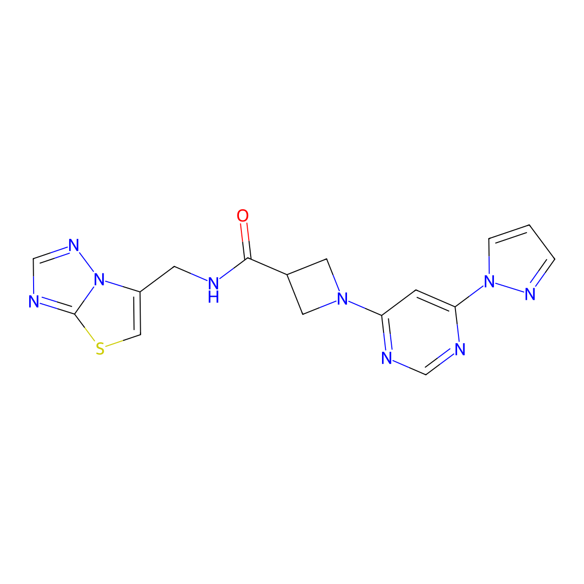 1-(6-(1H-pyrazol-1-yl)pyrimidin-4-yl)-N-(thiazolo[3,2-b][1,2,4]triazol-6-ylmethyl)azetidine-3-carboxamide molecular structure, CAS 2034282-35-2