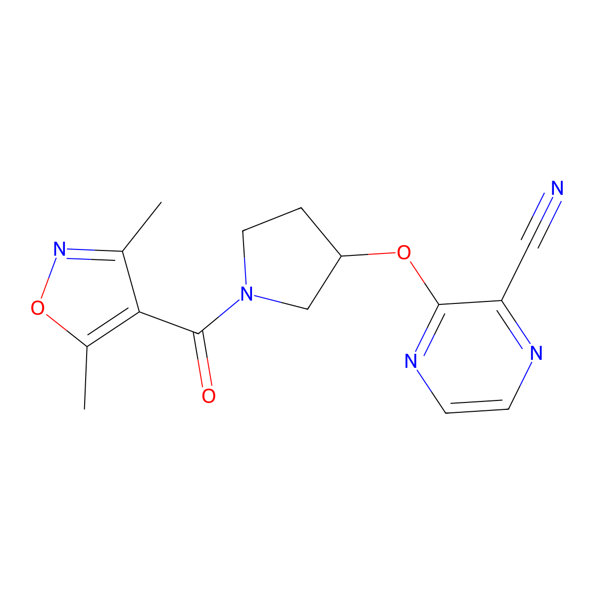 3-((1-(3,5-Dimethylisoxazole-4-carbonyl)pyrrolidin-3-yl)oxy)pyrazine-2-carbonitrile molecular structure, CAS 2034282-37-4