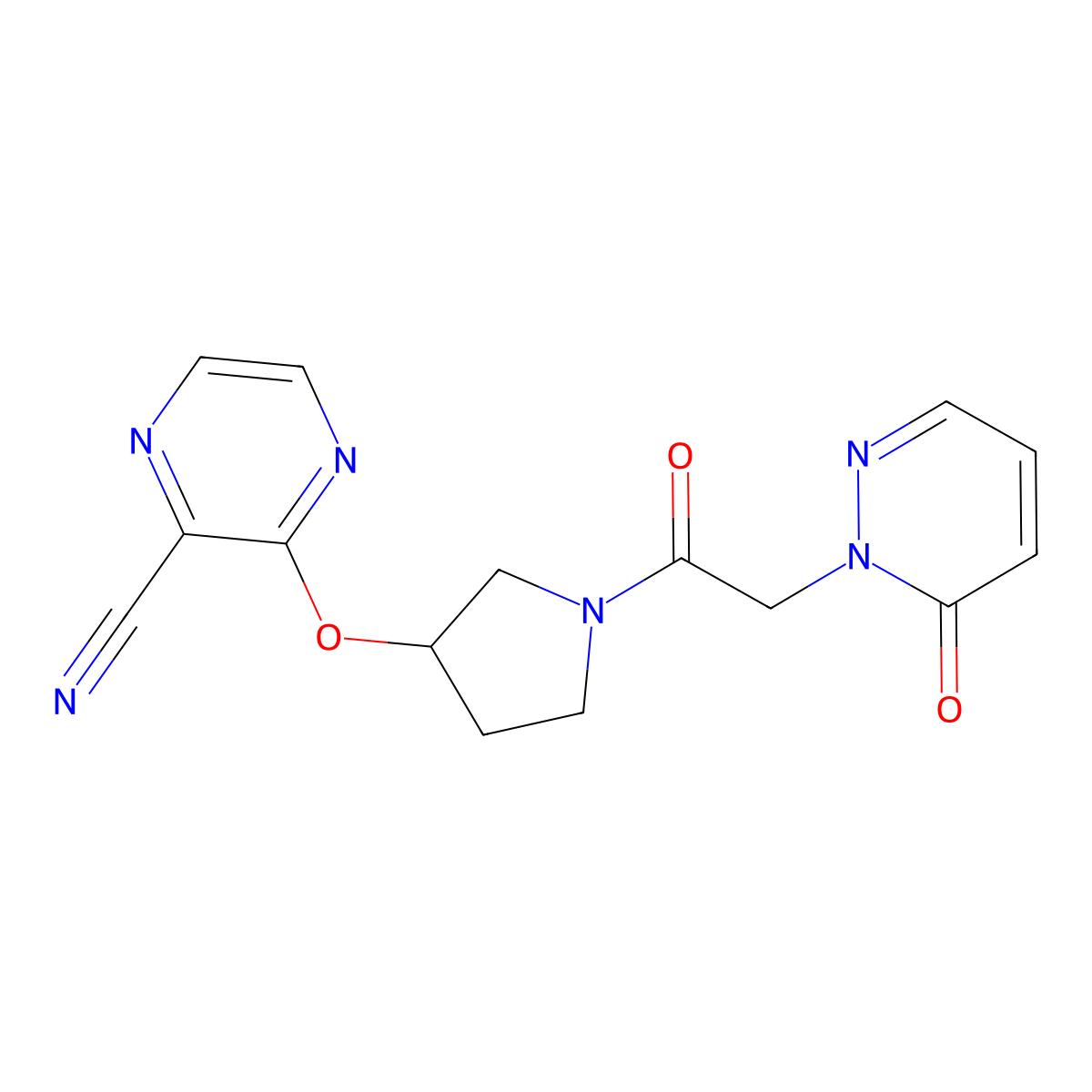 3-((1-(2-(6-oxopyridazin-1(6H)-yl)acetyl)pyrrolidin-3-yl)oxy)pyrazine-2-carbonitrile molecular structure, CAS 2034282-43-2