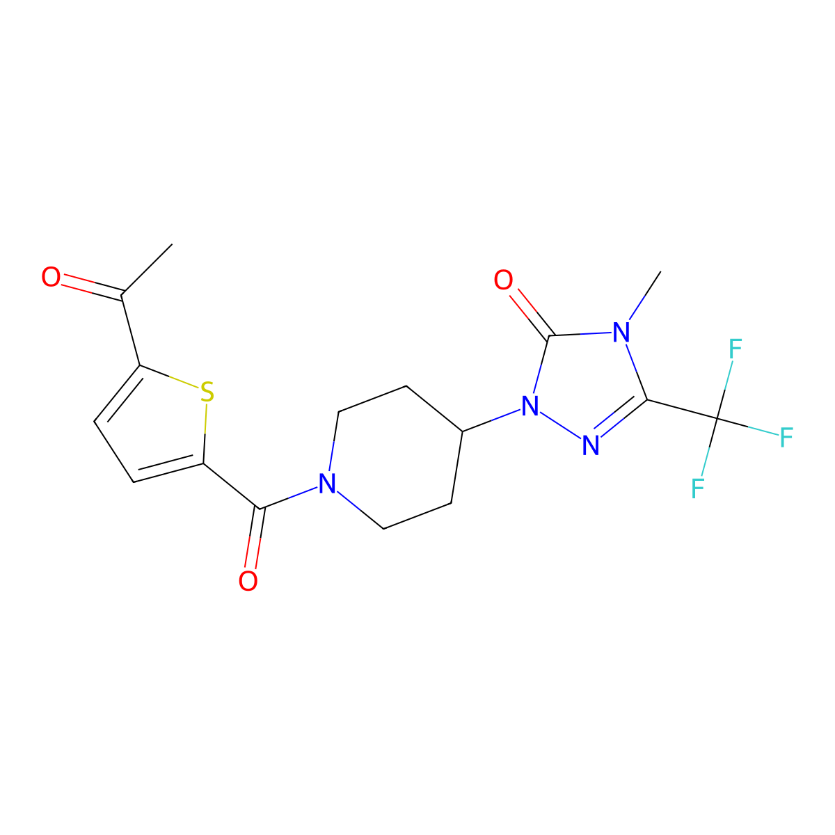 1-(1-(5-acetylthiophene-2-carbonyl)piperidin-4-yl)-4-methyl-3-(trifluoromethyl)-1H-1,2,4-triazol-5(4H)-one molecular structure, CAS 2034282-52-3