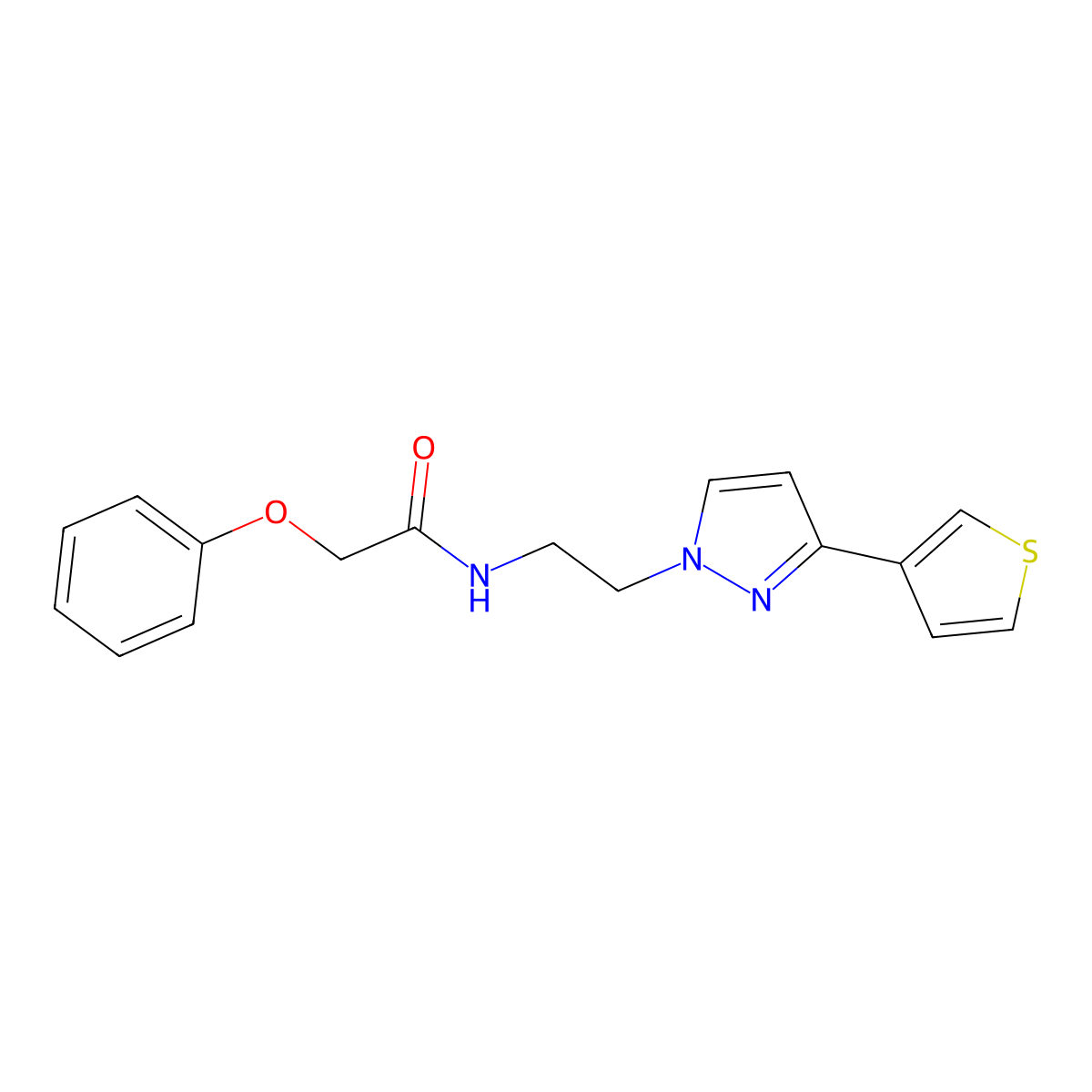 2-phenoxy-N-(2-(3-(thiophen-3-yl)-1H-pyrazol-1-yl)ethyl)acetamide molecular structure, CAS 2034282-54-5